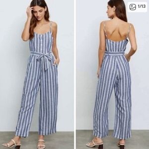 Rails Blue & White Linen Blend Striped Jumpsuit Medium (Belt NOT Included)